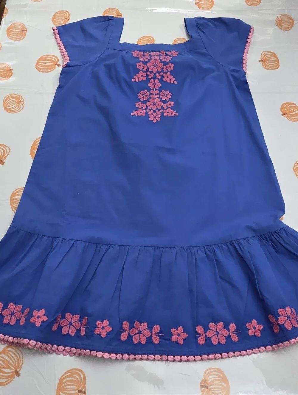 Gymboree Girls Blue Dress with Pink Floral Embroidery Size 12 NEW